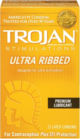 Trojan Stimulations Ultra Ribbed Lubricated Condoms - 12 Pack - Tj94750 TJ94752