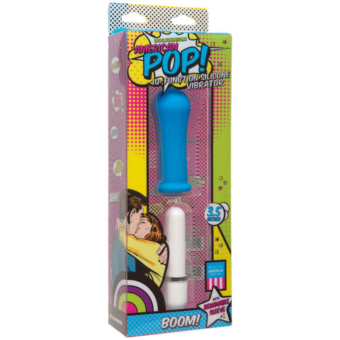 American Pop! Boom! 10 Function Silicone Vibrator - Blue DJ0500-31-BX