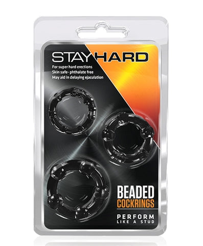 Stay Hard Beaded Cockrings 3 Pack -  Black BL-00015