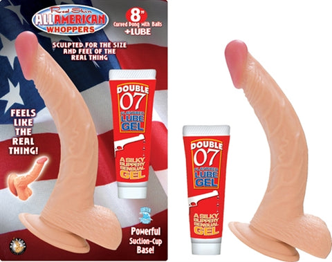 All American Whoppers 8-Inch Curved Dong With Balls and Lube - Flesh NW2455