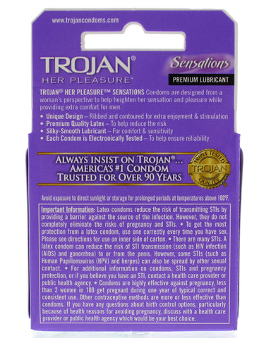 Trojan Her Pleasure Sensations Lubricated Condoms - 3 Pack TJ97320
